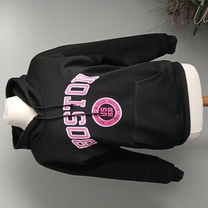 Black Boston Hoodie with Pink Accents- New